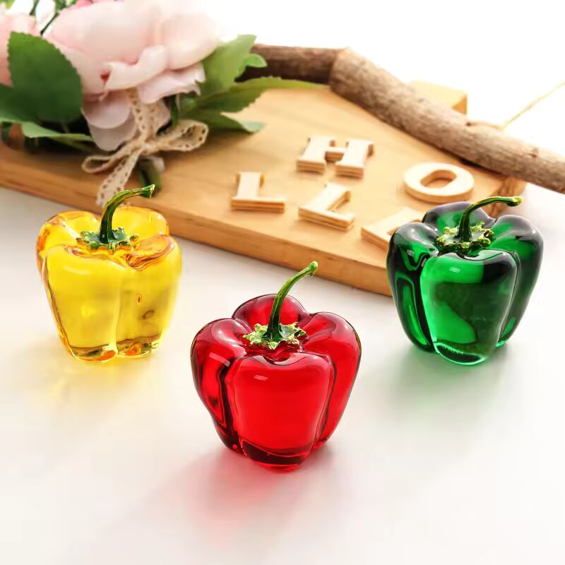 Green Pepper Ornaments Coloured Glaze Decoration Glass Home Decor Glass Crystal Quartz Gift Souvenir Chili Figurine Collectible